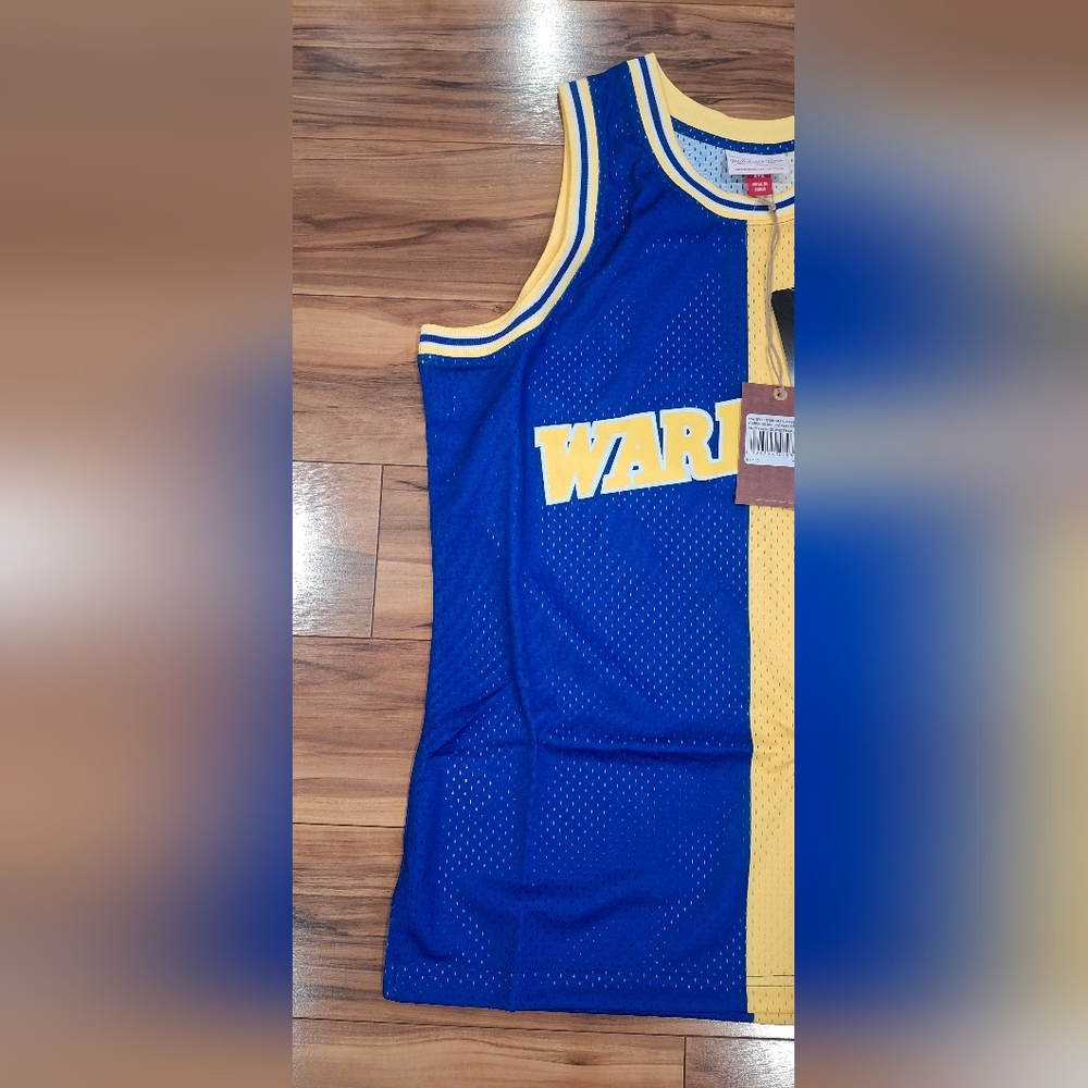 Mitchell & Ness Warriors Split Blue Yellow Jersey Tim Hardaway Mens Medium - Picture 2 of 6